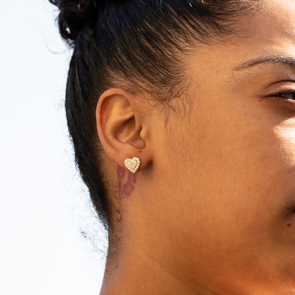 Women’s Heart Honey Comb Set 925 Sterling Silver 14K Yellow Gold Stud Earrings - Picture 5 of 5